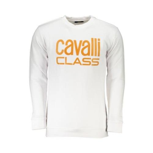 Witte Katoenen Sweatshirt met Print Logo Cavalli Class , White , Heren