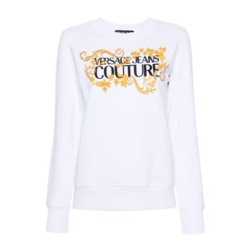 Witte Katoenen Sweatshirt met Voorlogo Print Versace Jeans Couture , W...