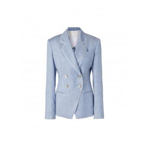 Linnen Dubbelborstig Jas Slim Fit Genny , Blue , Dames