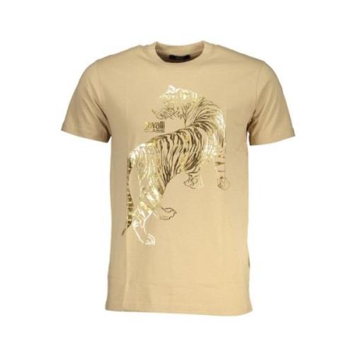 Beige Print Logo T-Shirt Cavalli Class , Beige , Heren