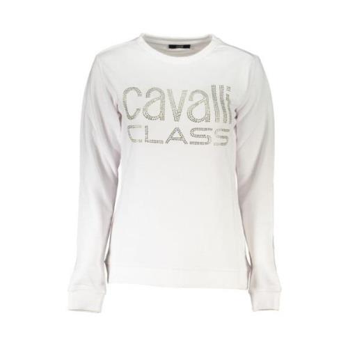 Witte Katoenen Sweatshirt met Strass Logo Cavalli Class , White , Dame...