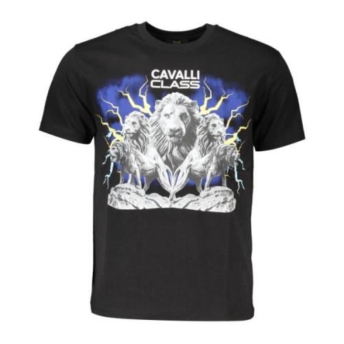 Heren Logo Print T-Shirt Cavalli Class , Black , Heren