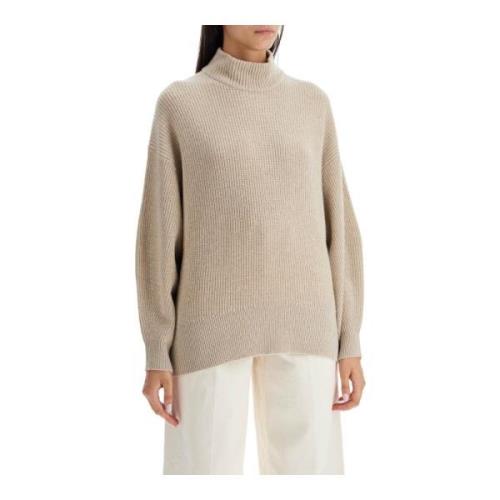 Sprankelende Hoge Hals Trui Brunello Cucinelli , Beige , Dames