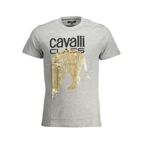 Bedrukt Logo T-shirt Korte Mouw Ronde Hals Cavalli Class , Gray , Here...