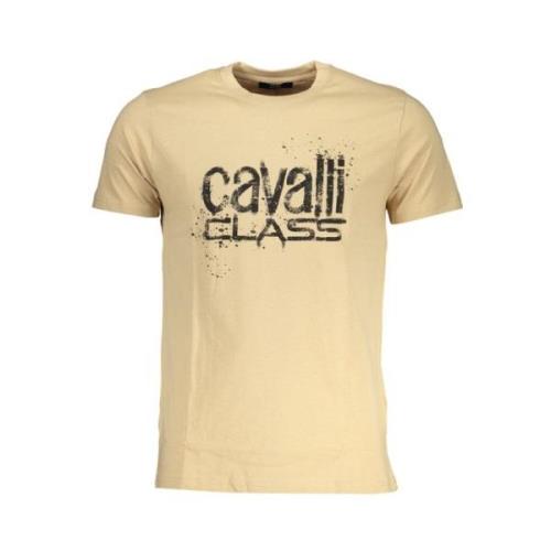Print Logo Ronde Hals T-shirt Cavalli Class , Beige , Heren