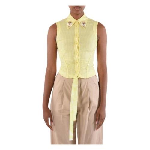 Gestreepte katoenen cropped shirt Clio Pinko , Yellow , Dames