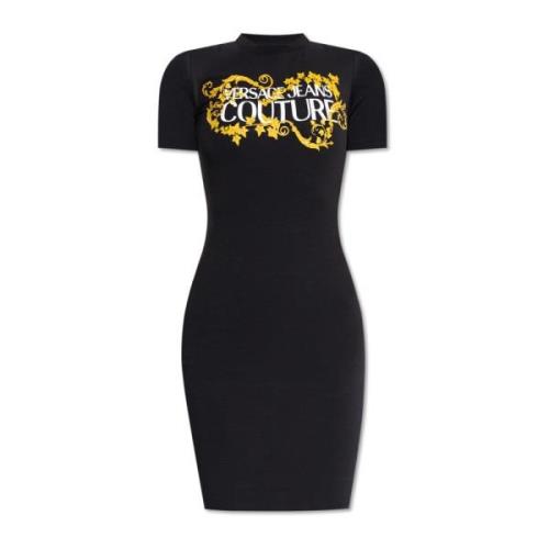 Jurk met logo Versace Jeans Couture , Black , Dames