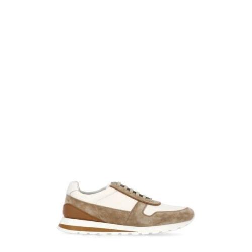 Ivoor Leren Sneakers met Contrasterende Details Brunello Cucinelli , M...