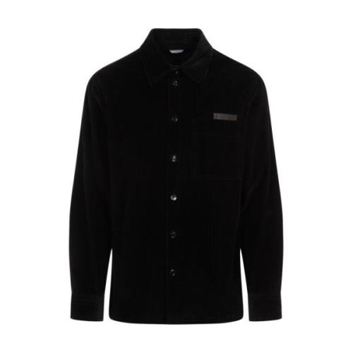 Midnight Blue Velvet Shirt Lederen Zak Bottega Veneta , Blue , Heren