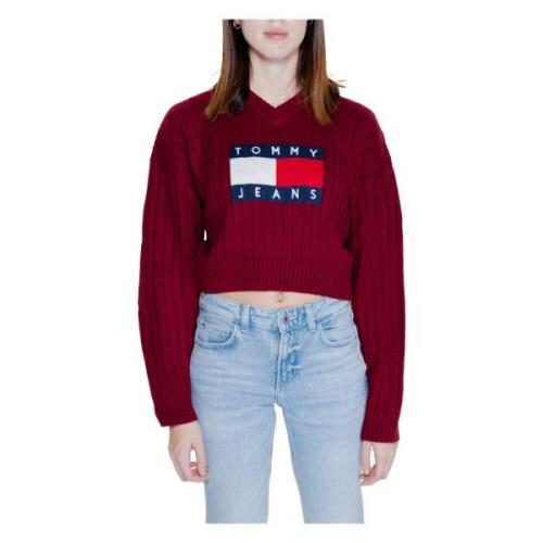 Center Flag Sweater Herfst/Winter Collectie Tommy Jeans , Red , Dames