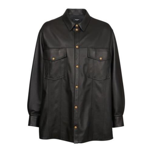 Leren overshirt Balmain , Black , Heren