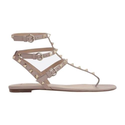 Studded Leren Flip-Flop Sandalen Valentino Garavani , Beige , Dames