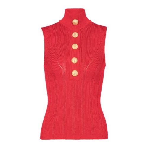 Mouwloze gebreide top Balmain , Red , Dames