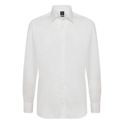 Slim Fit Wit Pinpoint Katoenen Overhemd Boggi Milano , White , Heren