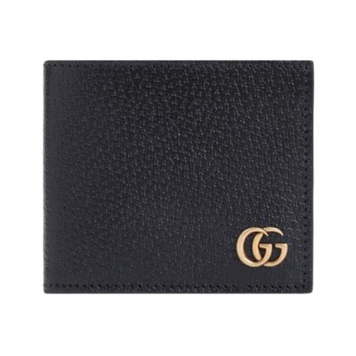 Zwarte Leren Portemonnee met GG Logo Gucci , Black , Heren