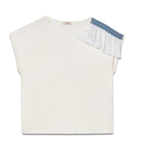 Gerimpeld Paillet T-shirt Oltre , White , Dames