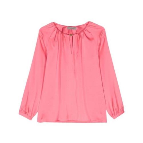 Satin Blouse met Ronde Hals D.Exterior , Pink , Dames