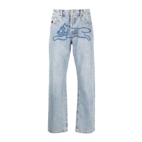 Heldere Blauwe Grafische Stonewashed Jeans Icecream , Blue , Heren