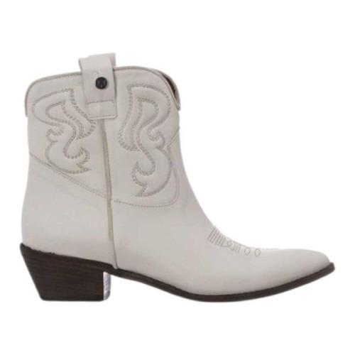 Witte Leren Cowboy Laarzen Gisel Moire , White , Dames