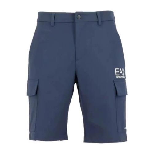 Blauwe Shorts Regular Fit Knoop Rits Zakken Logo Emporio Armani EA7 , ...