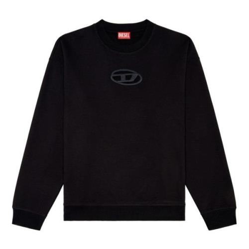 Zwarte Oval D Sweatshirt Geribbelde Boorden Diesel , Black , Heren