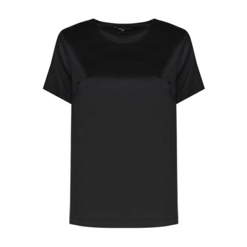 Zwarte Zijden T-shirt Ronde Kraag Korte Mouwen Guess , Black , Dames