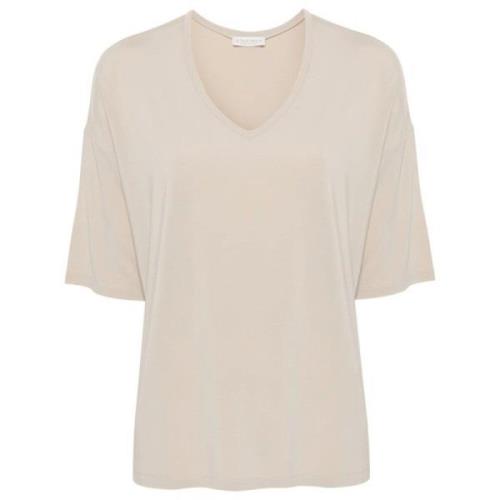 Beige V-hals T-shirt met dropped shoulders Le Tricot Perugia , Beige ,...