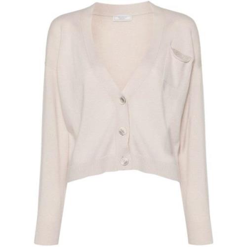 Kralen Cardigan Gebreid Ontwerp V-Hals Peserico , Beige , Dames