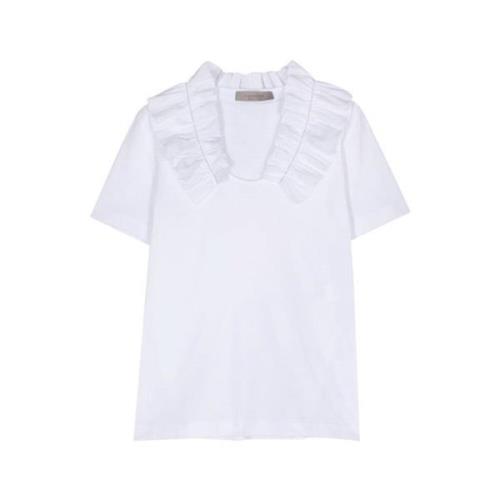 Ruffled-collar Jersey T-shirt D.Exterior , White , Dames