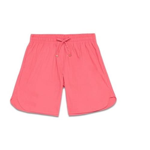 Katoenen Popeline Koordtaille Shorts Oltre , Pink , Dames