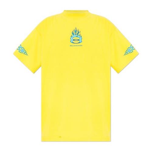 T-shirt met logo Balenciaga , Yellow , Heren