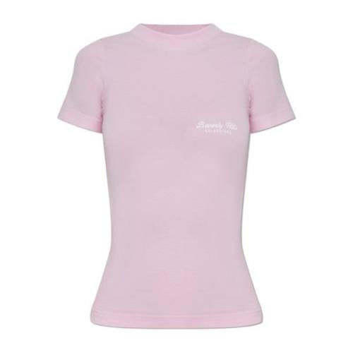 T-shirt met geborduurd logo Balenciaga , Pink , Dames