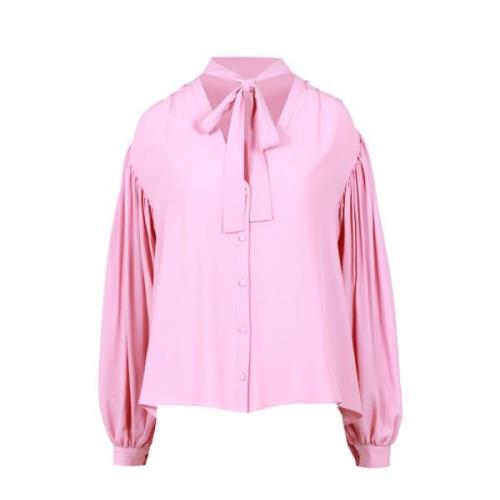 Roze V-hals Blouse met Strik Msgm , Pink , Dames