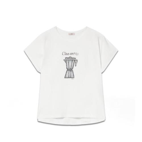 Kristalprint Kimono Mouw T-shirt Oltre , White , Dames