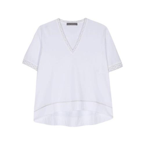 Witte V-Hals Lurex Trim T-Shirt D.Exterior , White , Dames