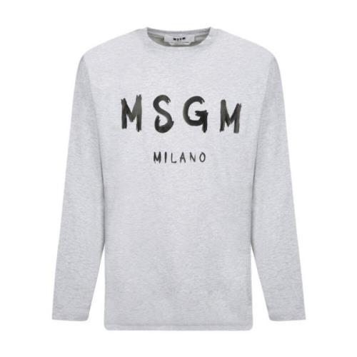 Lichtgrijs Logo Print T-Shirt Msgm , Gray , Heren