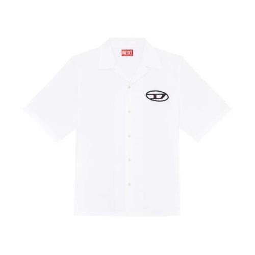 Witte Lange Mouwen Poplin Shirt met Geborduurd Logo Diesel , White , H...