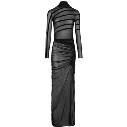 Zwarte Mesh Draperende Jurk met Gestreepte Details Jean Paul Gaultier ...