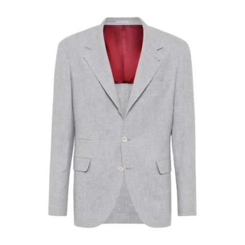 Grijze Wollen Blend Jas Met Revers Brunello Cucinelli , Gray , Heren