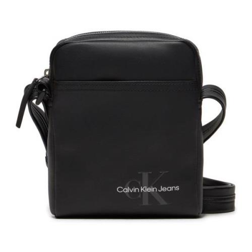 Zwarte schoudertas met ritssluiting Calvin Klein , Black , Heren