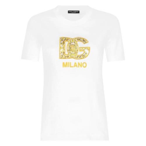 Maiolica Print T-shirt Wit Dolce & Gabbana , White , Dames