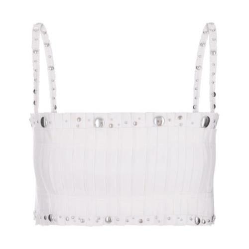 Witte Geplooide Crop Top met Studs Paco Rabanne , White , Dames