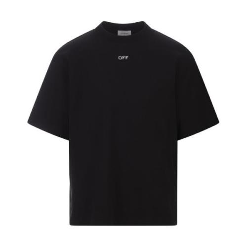 Zwarte Katoenen T-shirt met Wit Logo Off White , Black , Heren