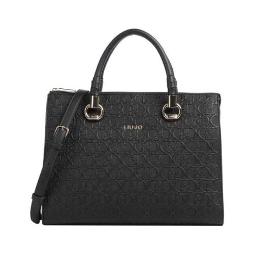 Zwarte Leren Handtas met Gouden Details Liu Jo , Black , Dames