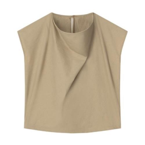 Katoenen top met gedrapeerde halslijn Aeron , Green , Dames