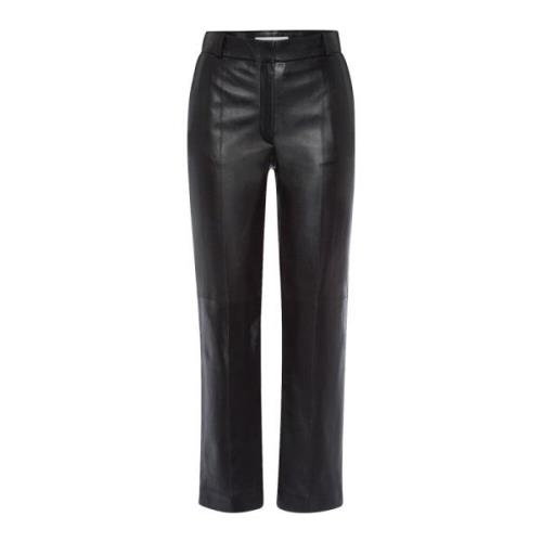 Zwarte leren enkelpants slim fit IVY OAK , Black , Dames