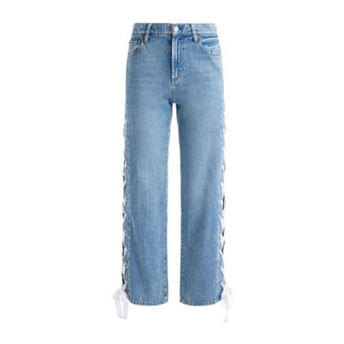 Blauwe Lace-Up Cropped Jeans Alice + Olivia , Blue , Dames