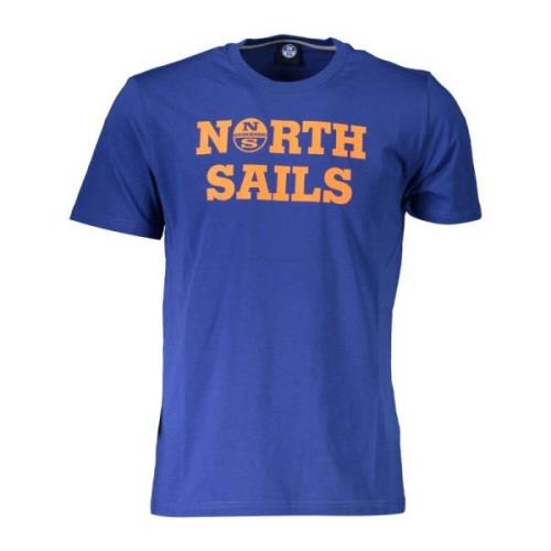 Blauw Katoenen T-Shirt met Print North Sails , Blue , Heren