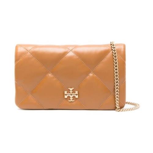 Diamantgestikte Leren Schoudertas Tory Burch , Brown , Dames