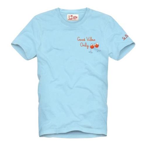 Good Vibes Only Geborduurd T-Shirt MC2 Saint Barth , Blue , Heren